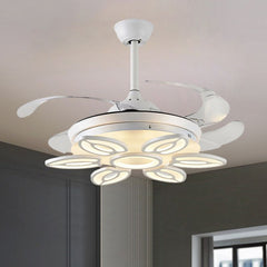 42.5" Wide White Heart/Leaf/Snail Semi Flush Modern Acrylic 4-Blade LED Pendant Fan Lighting for Dining Room