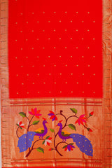 Paithani Silk Butta Red Saree With Single Muniya Border