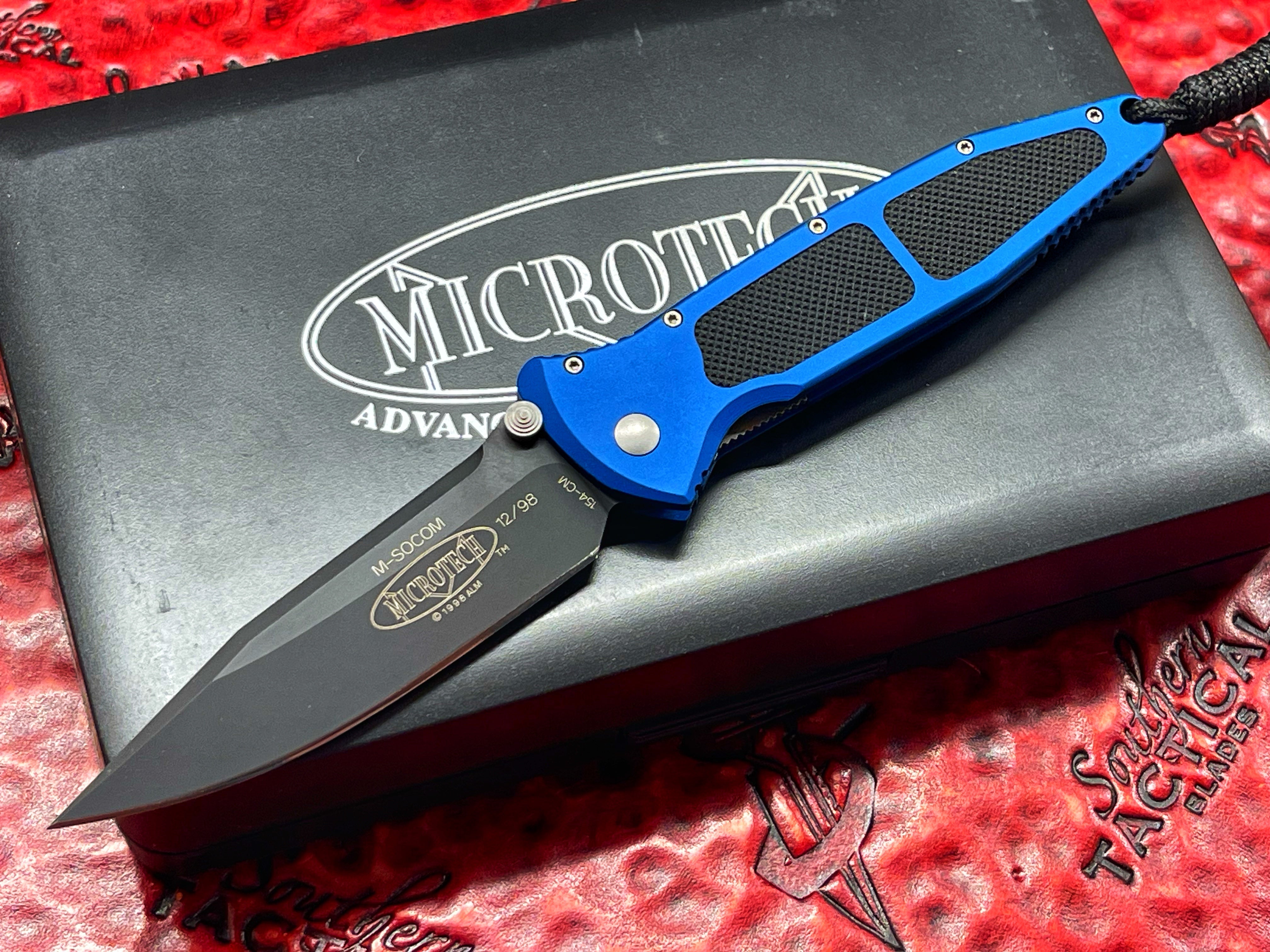 Microtech Mini Socom, Single Edge, Black Blade Plain, Royal Blue, Manual Folding Knife, Vintage