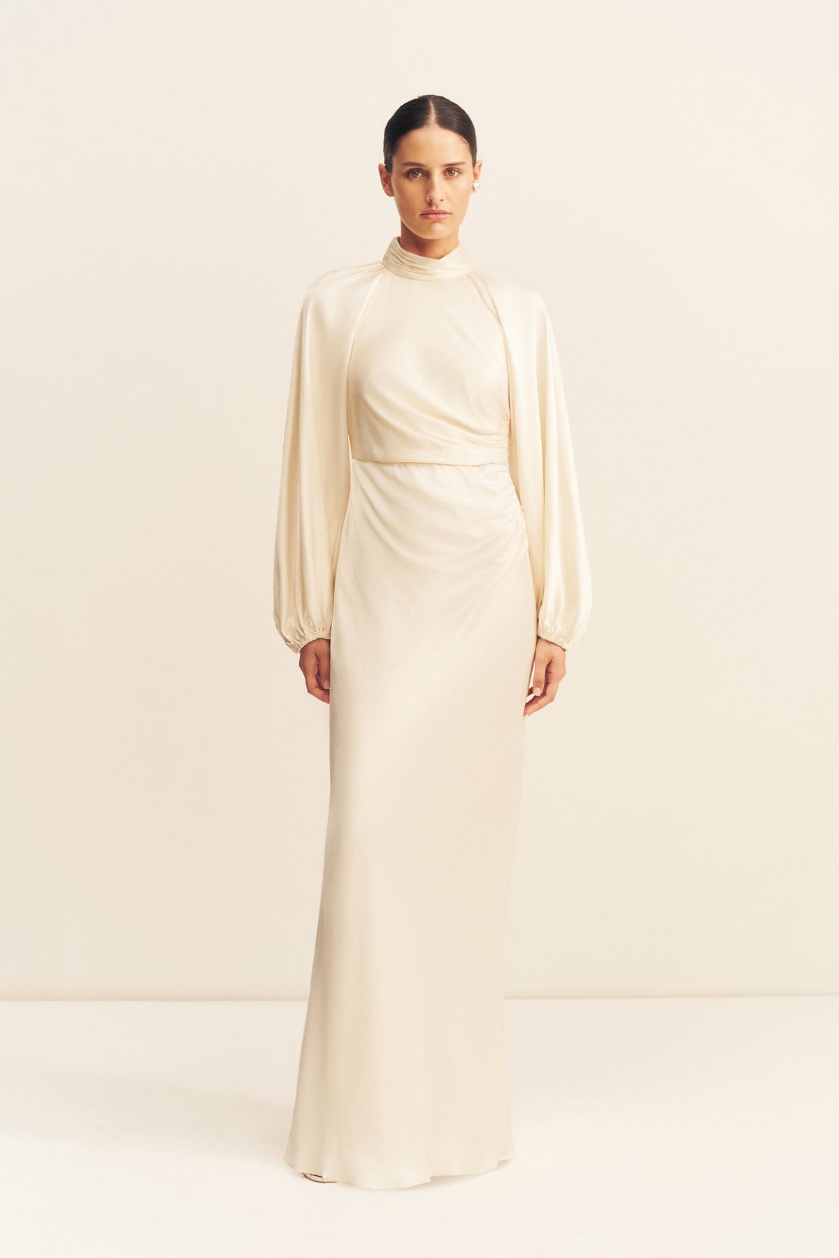 LA LUNE HIGH NECK BALLOON SLEEVE MAXI DRESS - CREAM_F