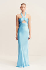LA LUNE RUCHED HALTER MAXI DRESS - ICEBERG BLUE_F