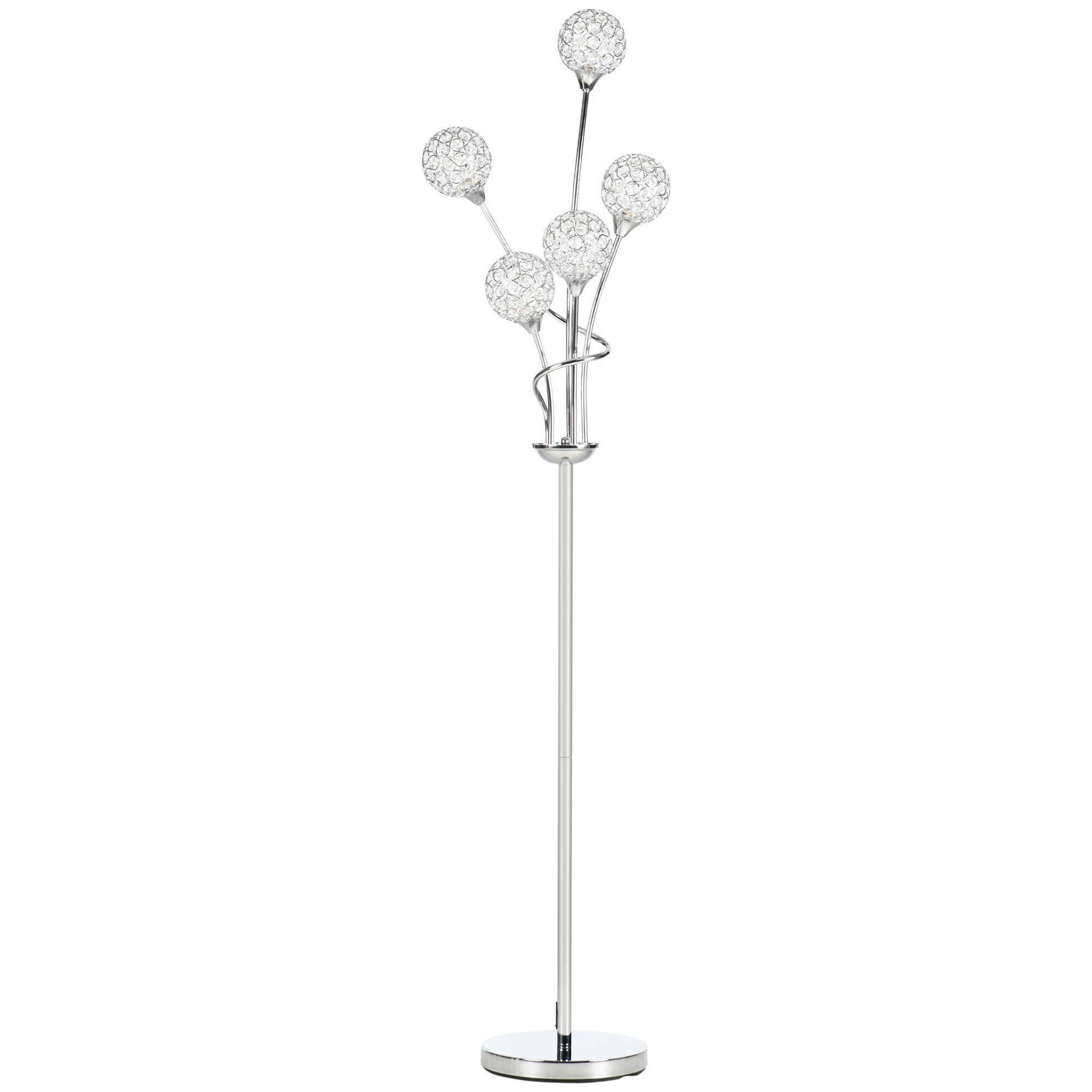 Modern Crystal 5-Light Upright Floor Lamp 156cm for Living Room Bedroom - Silver