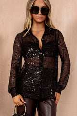 Alexandra Black Sequin Sheer Shirt