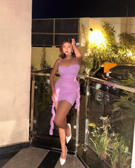Lilac ruched mini dress