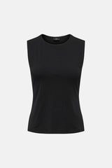 Haut noire sans manches de JDY avec col rond, coupe ajustée et coutures verticales.