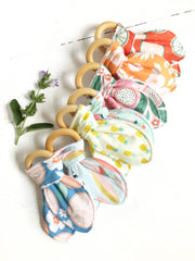 {The Bird & Elephant} Fabric + Wood Teething Toy :: Assorted Floral and Fruit
