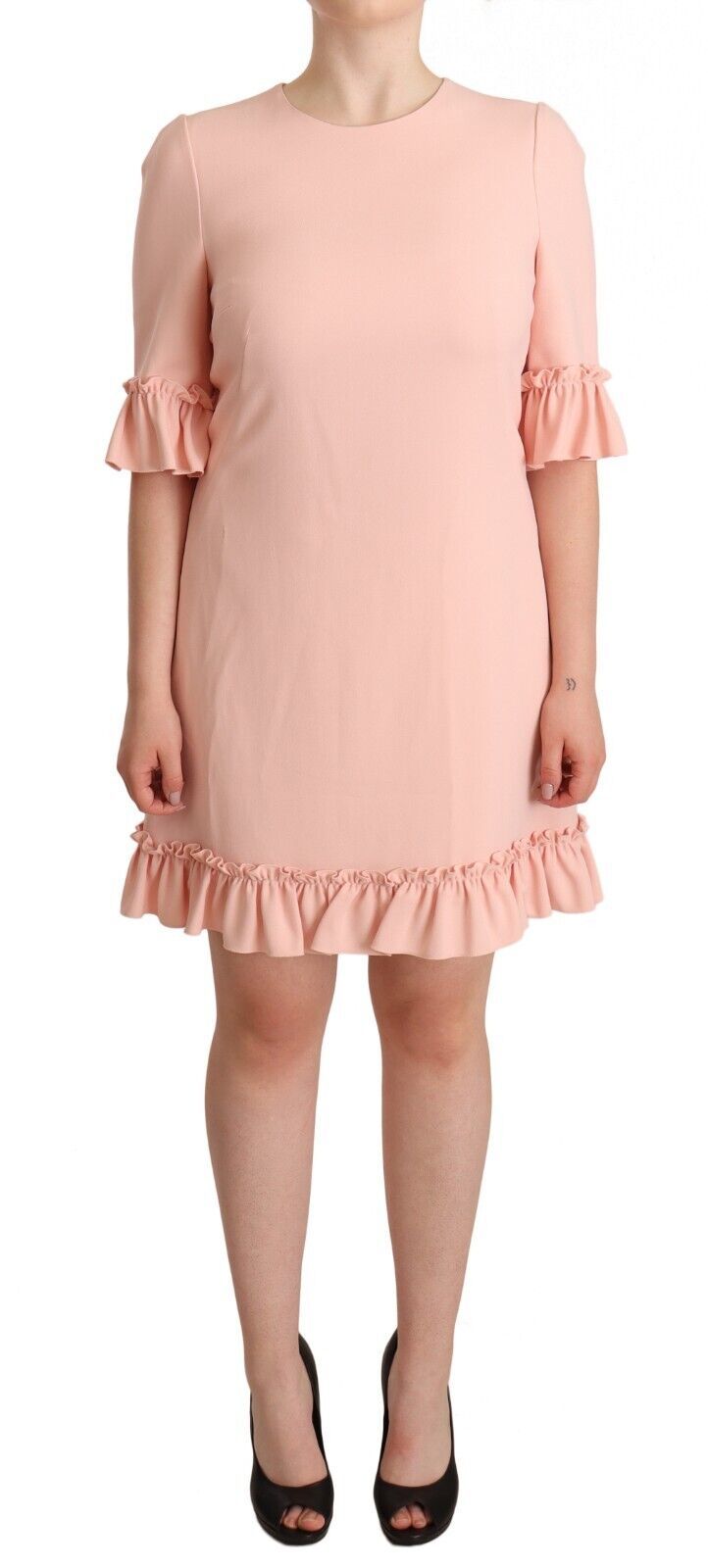 Dolce & Gabbana Pink Ruffled Sleeves Viscose Sheath Dress - Luxe Marca
