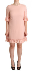 Dolce & Gabbana Pink Ruffled Sleeves Viscose Sheath Dress - Luxe Marca