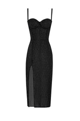 Shiny total black midi corset dress