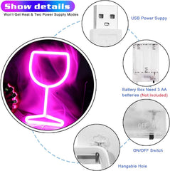 Neon Signs Wine Glass Lights - Bar Restaurant Nightclub Beach Shop Holiday Celebration Party Neon Lights, LED Home Decor Neon Signs Wine Cellar Accessories (Pink)