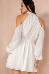 Bronagh Cream Chiffon Cold Shoulder Dress