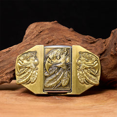 Männlicher DIY Bronze Triple Adler Ledergürtel mit verborgenem Feuerzeug