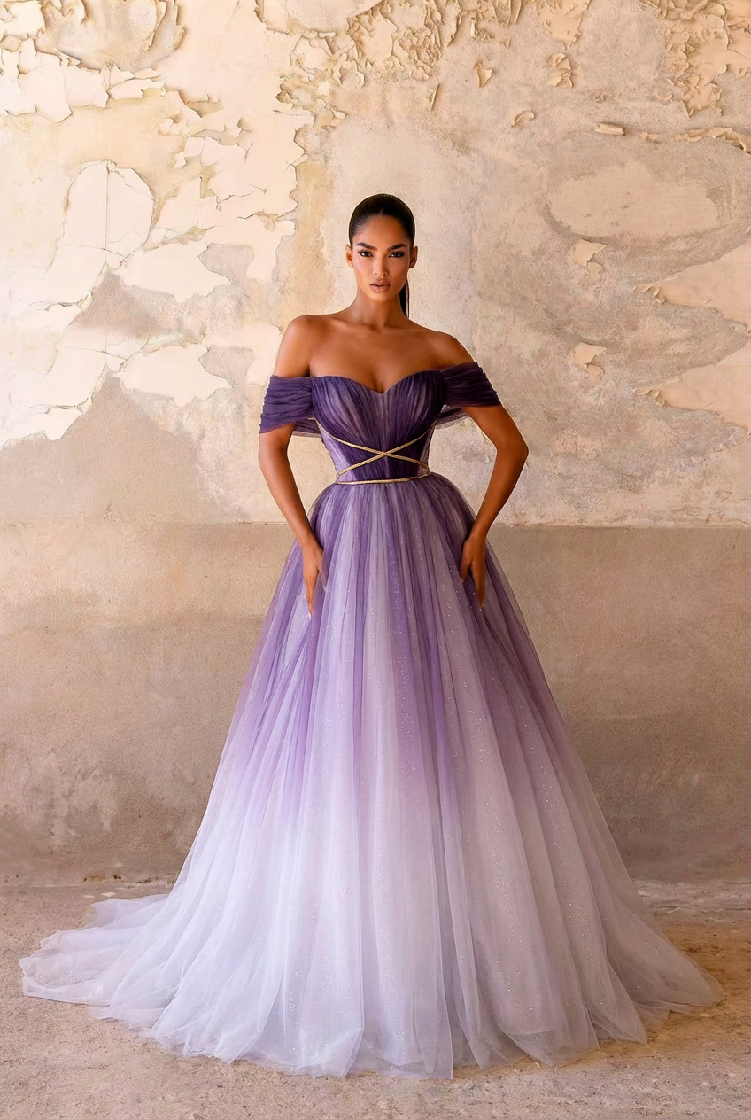 Gothic Purple Wedding Dress With Tulle - Gothic Strapless Ball Gown Plus Size