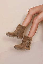 Ottilie Camel Fringed Suedette Ankle Boots