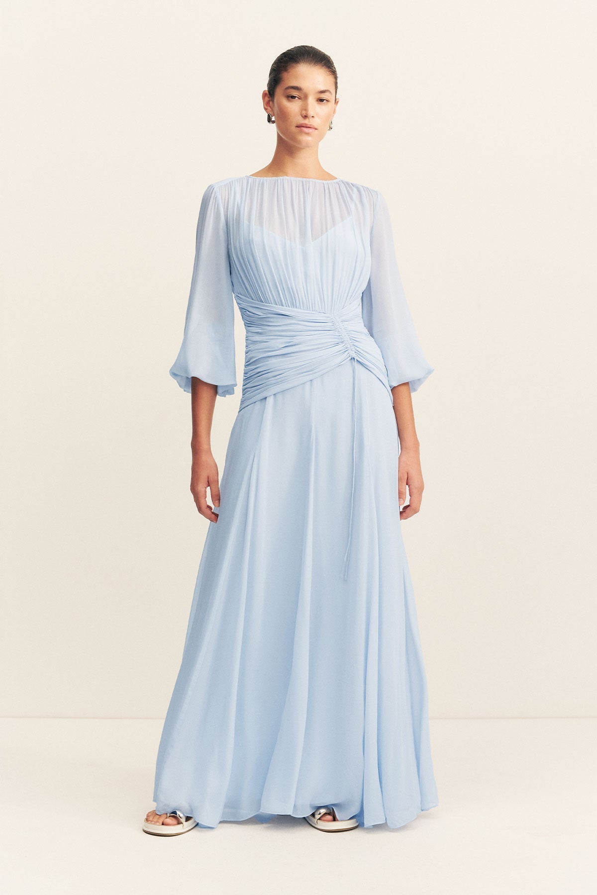 EMORY HIGH NECK BALLOON SLEEVE MAXI DRESS - ARCADIAN BLUE_F