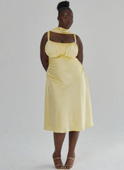 'Adrienne' Butter Yellow Fuller Bust Satin Midi Dress