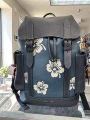 Coach Hudson Aloha Floral Print Backpack Blue With White Flowers