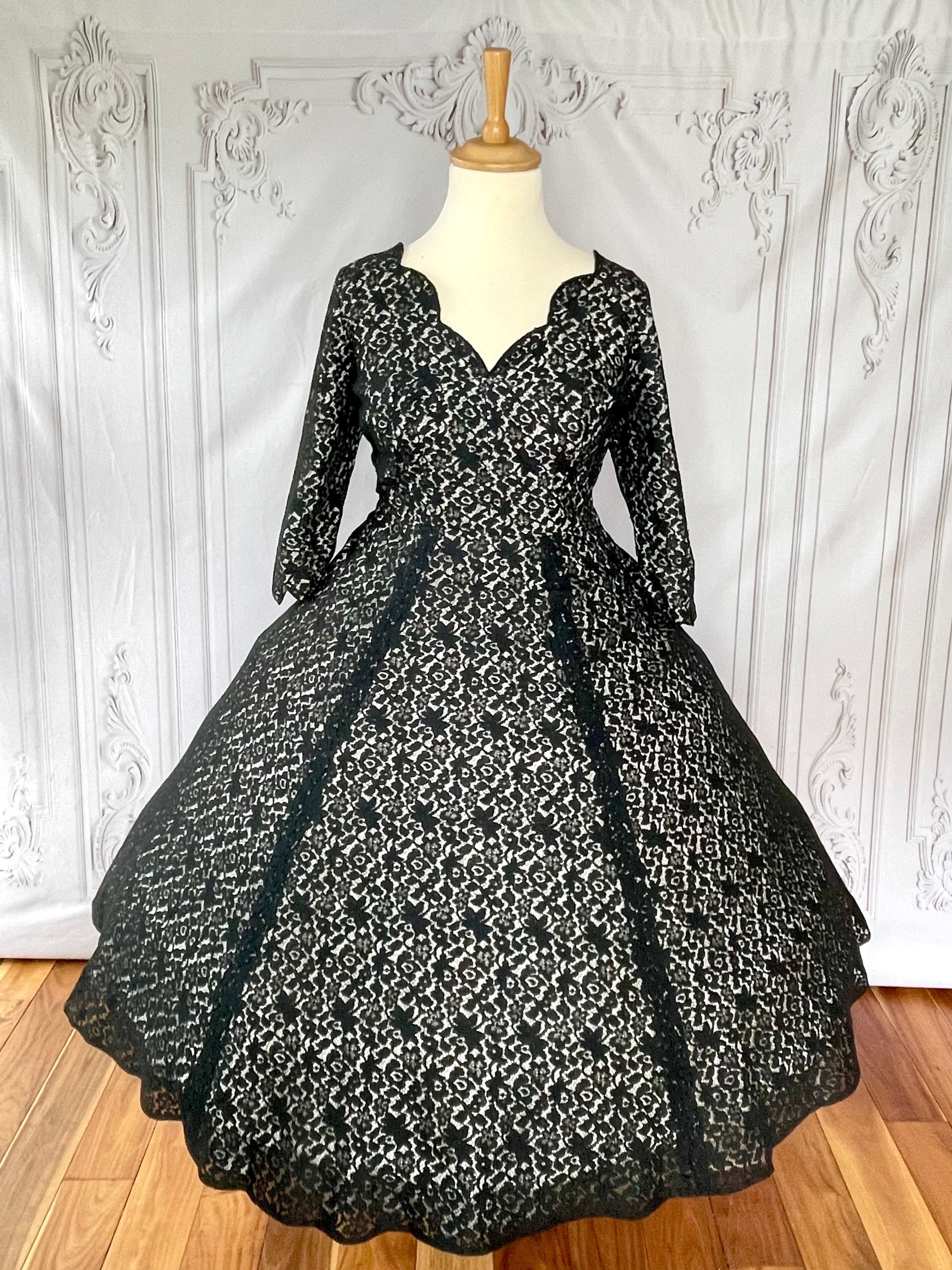1950s Lace Illusion Cocktail Party Dress Vintage Cocktail Dress Authentic Vintage Black Faye
