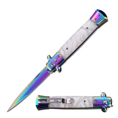 5" Closed Classic Stiletto Automatic Switch Blade Knife - Mother Of Pearl - Tophatter's Guns'N'Weapons Store - FREE SHIPPING Collectible Weapons - Tophatter Daily Deals