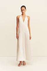 SAVANNA HALTER OPEN BACK MAXI DRESS - PEARL_F