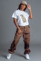 WHITE N CHOCOLATE SLANTED SPRAY TEE