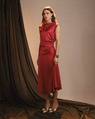 Magenta Flowy Satin Dress