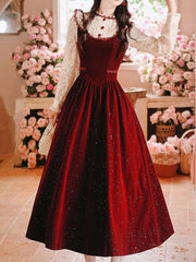 50s Retro Christmas Red Lace with Sequin Velvet Vintage Dress