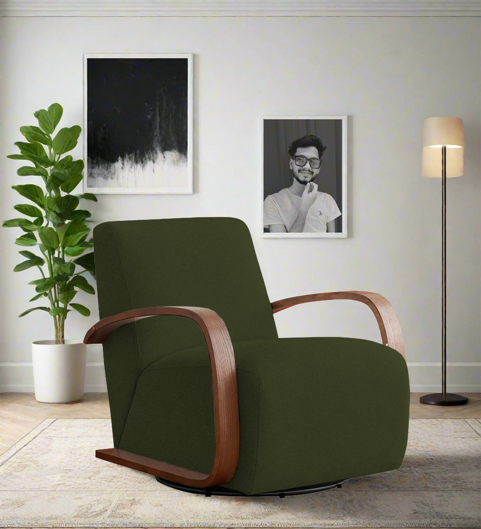 Balma Swivel Fabric Chair - Olive Green by Febonic Living