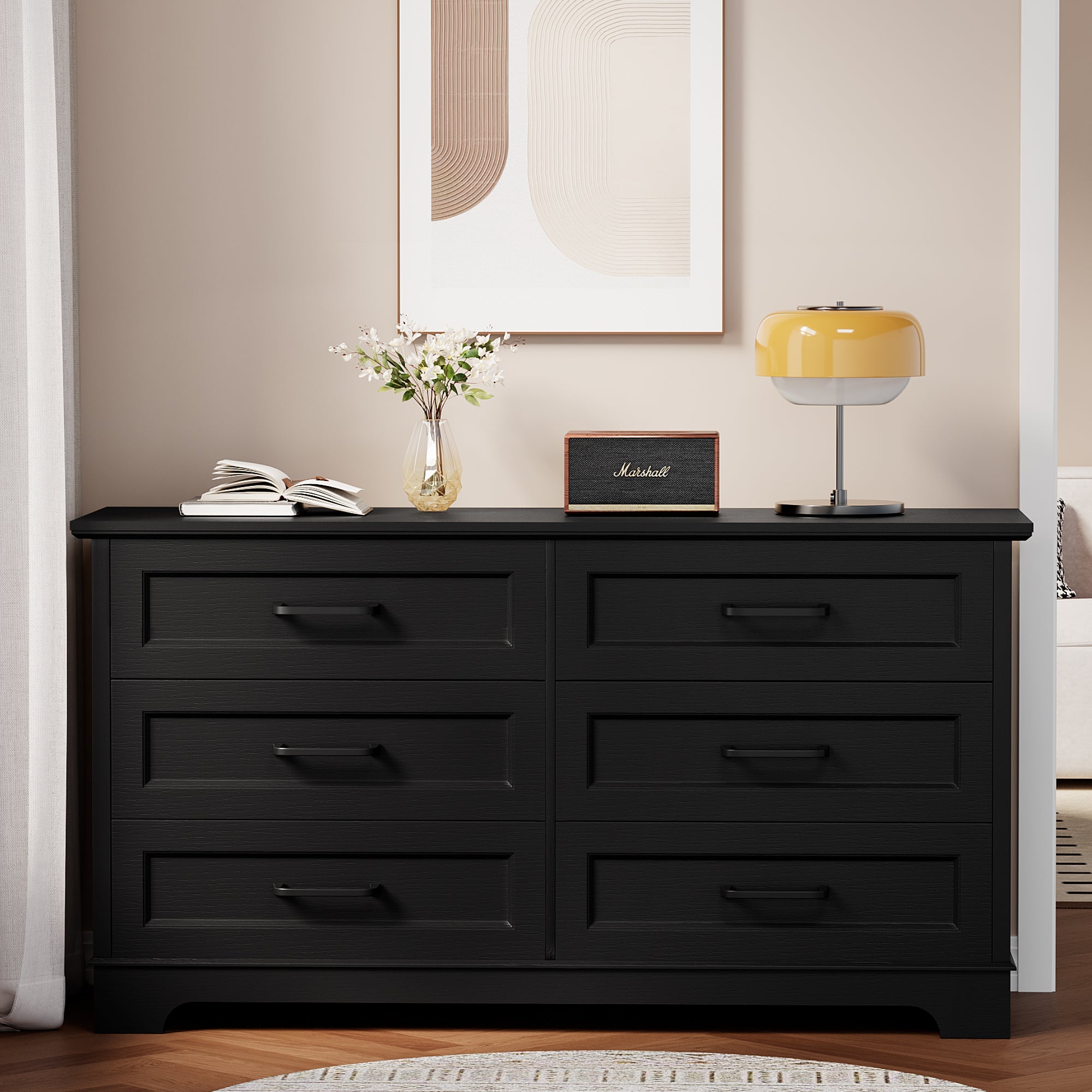 Homall 6-Drawer Wood Dresser for Bedroom, Large Storage Cabinet with Anti-Tip Safety and Modern Arch Design, Double Classified Storage Organizer Chest for Living Room,