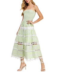 Strut & Bolt Striped Floral Lace Tube Maxi Dress (More Colors Available) - D-10435-H