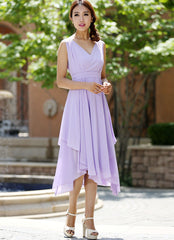 Purple Chiffon Maxi Dress - Irregular Hem, Waist-Defining Belt 1003