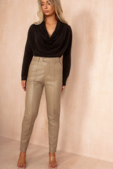 Rosalynn Taupe PU Faux Leather Trousers