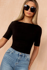 Veyda Black Boat Neck Top