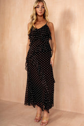 Sammie Black Chiffon Polka Dot Frill Dress