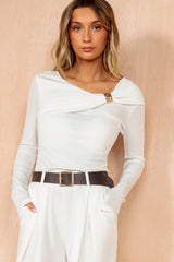 Isabelle White Draped Gold Buckle Top