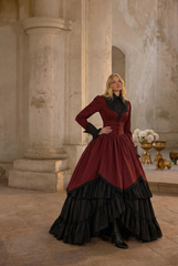 Burgundy and Black Gothic Lolita Prom Dress Ball Gown - Victorian-Inspired Dress with Lace Plus Size