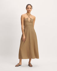 womens-linen-halter-neck-dress-tigers-eye | primary
