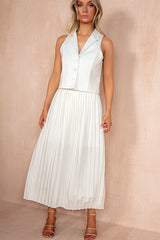 Athena White Pleated Midi Skirt
