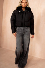 Cassie Black Faux Fur Hooded Puffer Jacket
