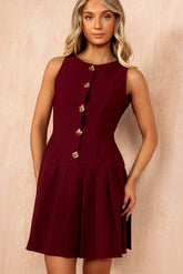 Penelope Burgundy Tailored Pleated Dress