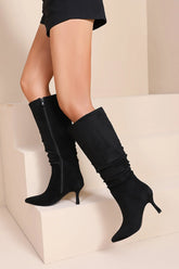 Amanza Black Suedette Knee High Boots