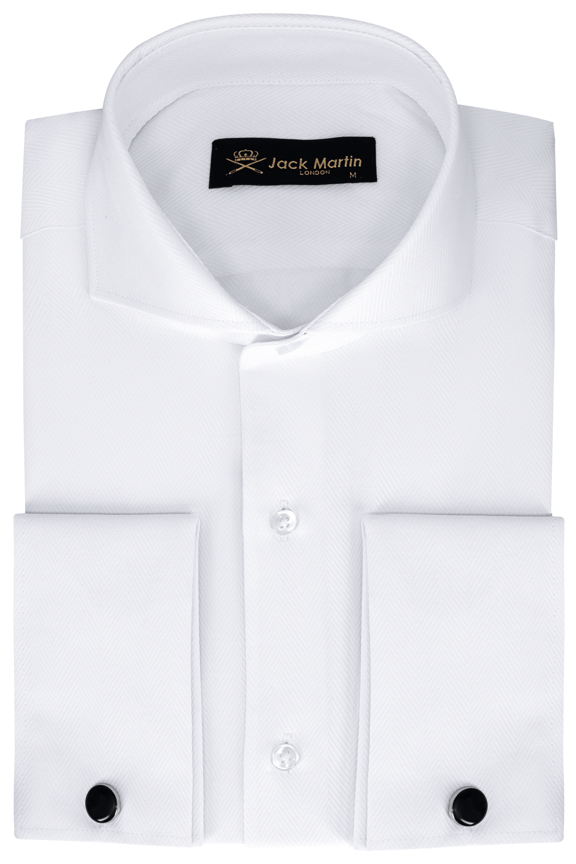 MASON - White Herringbone Cutaway Collar Double Cuff Shirt - Jack Martin