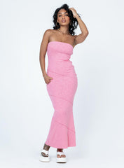 side view of model wearing Princess Polly Oscar Midi Dress Pink Square Neck