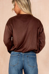 Janet Chocolate Faux Suede Bomber Jacket