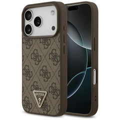 Guess Leather 4G Triangle Strass MagSafe Case for iPhone 17 Pro - Brown