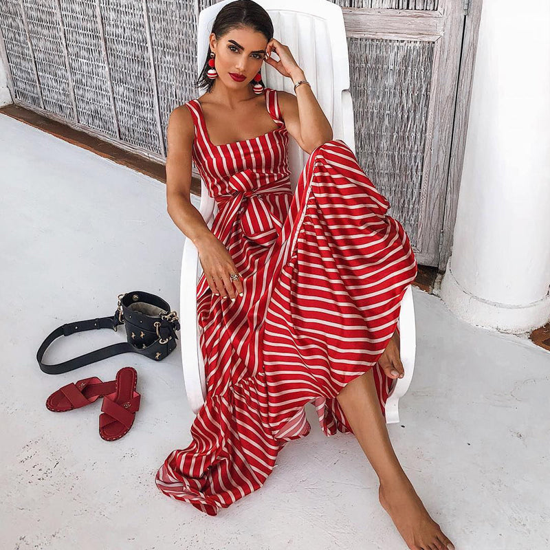 Red White Stripes Summer Maxi Dress - Jasmine Wei Factory Shop