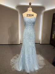 Wholesale Blue Lace Mermaid Dresses-2304