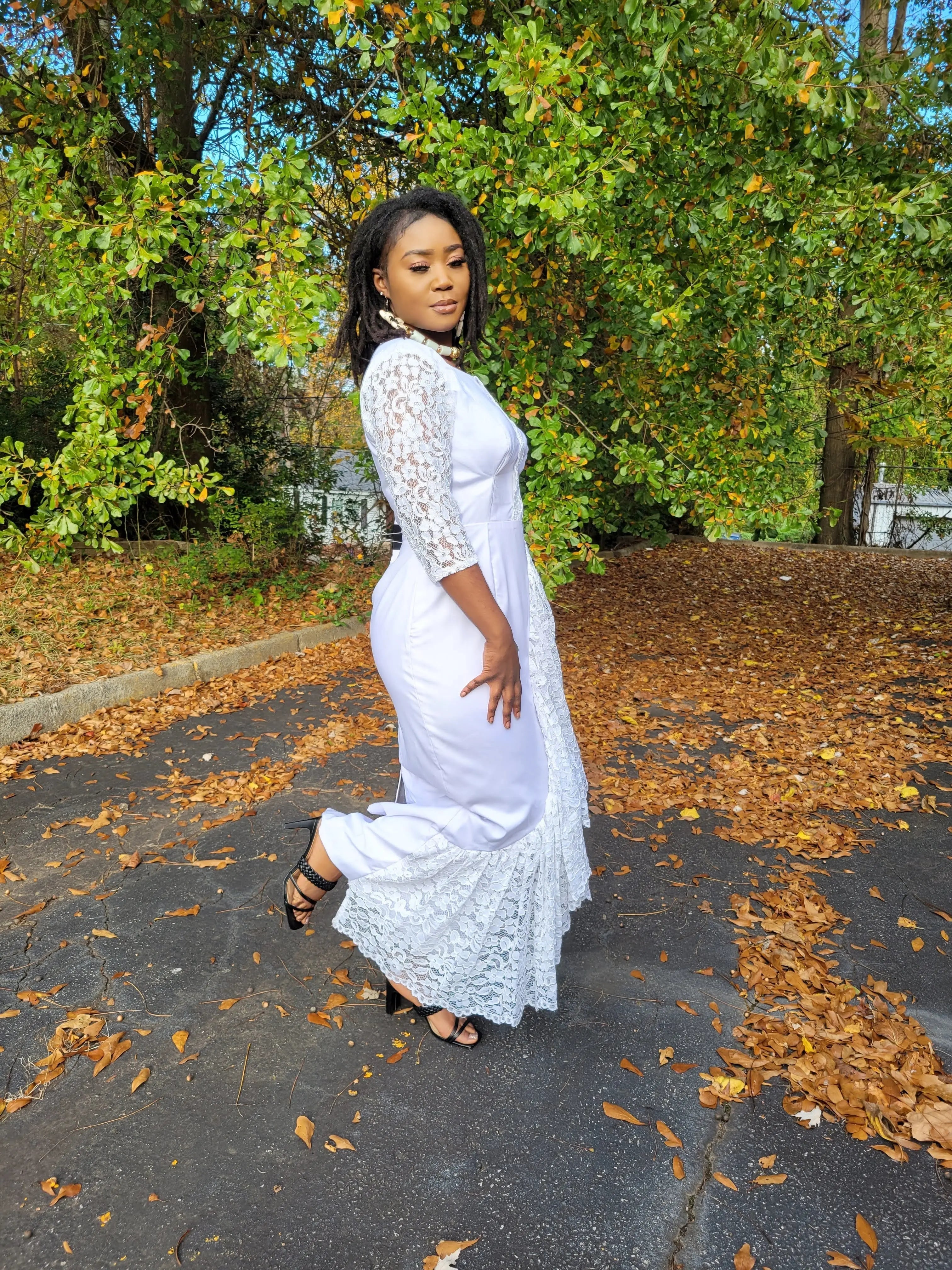 Ayabawa All White African Dress with Lace Trim - DP7020 - Dupsie's African Fashion
