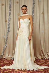 Yellow Cinched Waist Ruched Maxi Dress