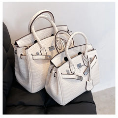 Stone Texture Leather Tote Crocodile Pattern Dual-Size Design - Product showcase